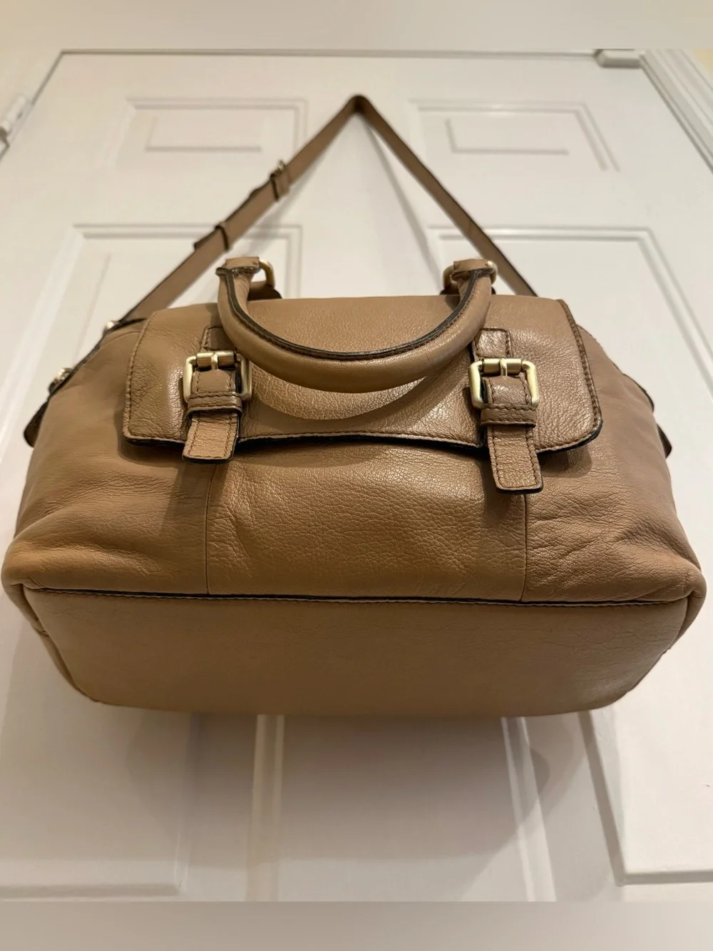 Boden Tan Leather Crossbody Satchel Bag – Soft Pebbled Leather